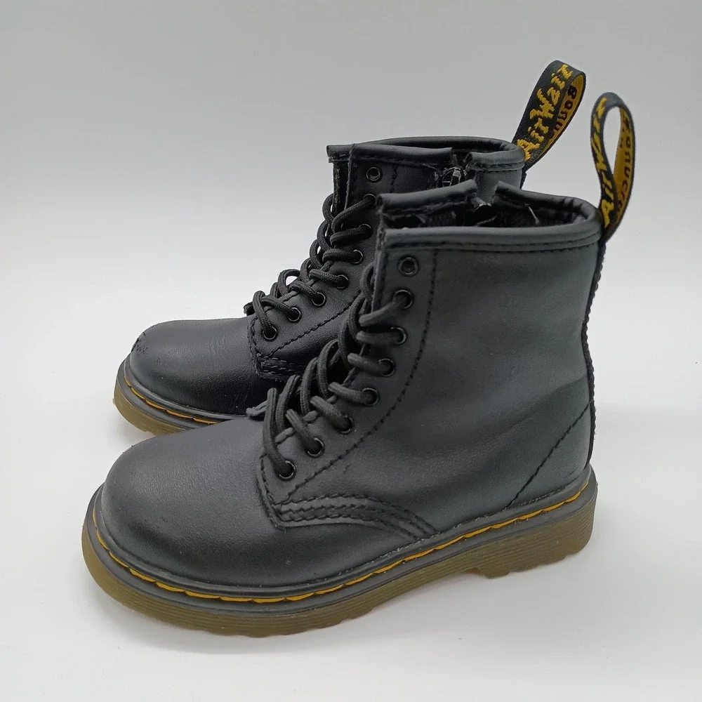 Dr. Martens 1460 T Toddler Boots Black Leather‎ Lace Up Side Zip Size 8 US Kids